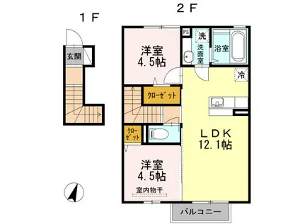プルミエハヤシ(2LDK/2階)の間取り写真