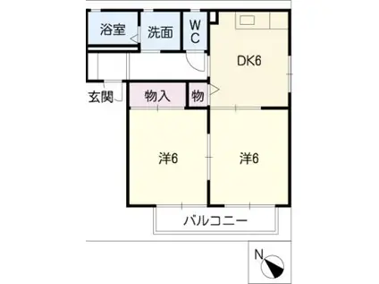 アクアガーデンB棟(2DK/1階)の間取り写真