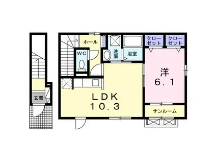 エスポワール美咲(1LDK/2階)の間取り写真