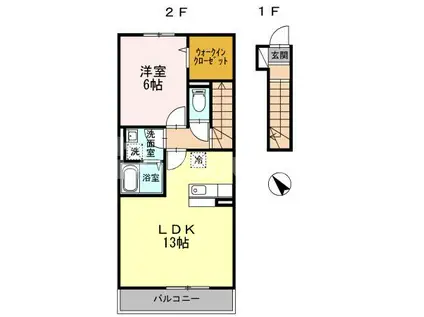 メゾンときわ(1LDK/2階)の間取り写真