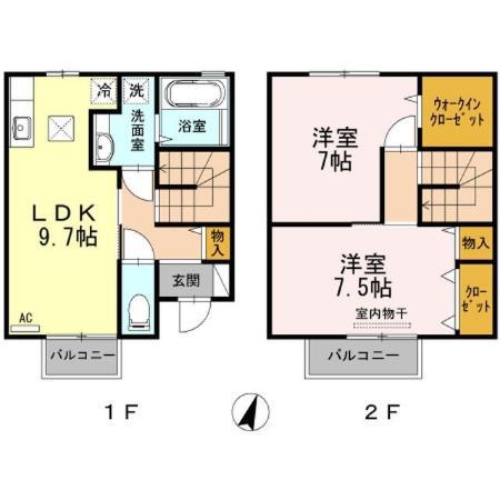 ウィット西深津B棟(2LDK/1階)の間取り写真