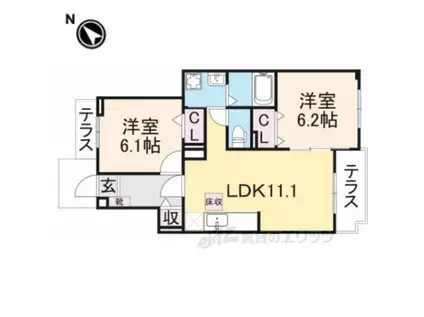グリーン琥珀(2LDK/1階)の間取り写真