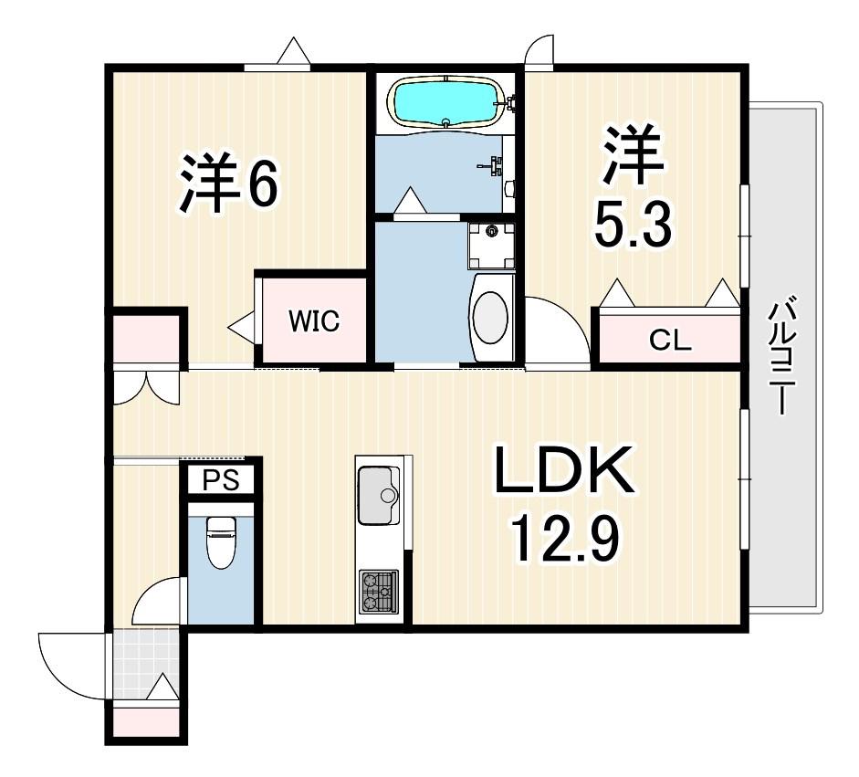 LA VITA摂津本山(2LDK/3階)の間取り写真