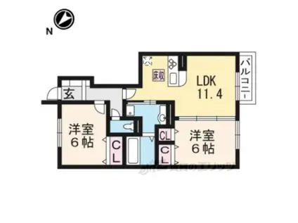 シエロⅡ(2LDK/1階)の間取り写真