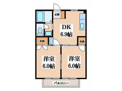 グリーンハイツカワムラII(2DK/2階)の間取り写真