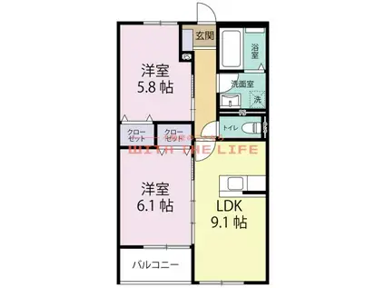 BARBATELLA久留米南(2LDK/2階)の間取り写真