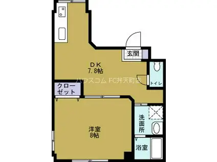 ヴィラ海岸通(1DK/2階)の間取り写真