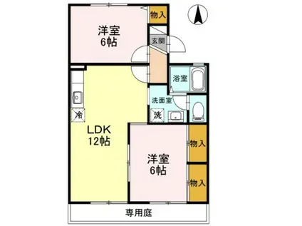 プレールSEGAWA B棟(2LDK/1階)の間取り写真