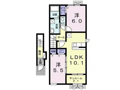 リバーサイド・ルミネII(2LDK/2階)の間取り写真