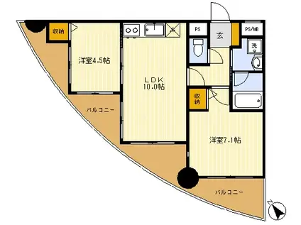 国分寺ステップスガーデン(2LDK/5階)の間取り写真