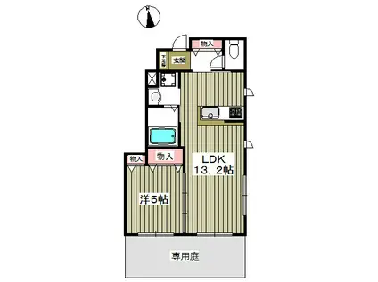 サン ガーデンズ C棟(1LDK/1階)の間取り写真