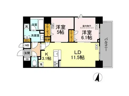 BULL HOUSE(2LDK/6階)の間取り写真