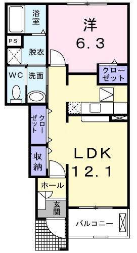 ラックヴィラB(1LDK/1階)の間取り写真
