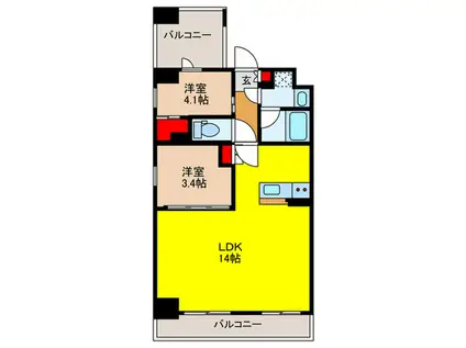 ウエリスアーバン守口(2LDK/9階)の間取り写真