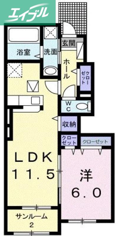 パイシーズ片島II(1LDK/1階)の間取り写真