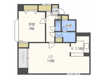 クレステージ南6条(1LDK/1階)の間取り写真