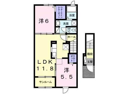 ヴィラ ルミナーレ III(2LDK/2階)の間取り写真