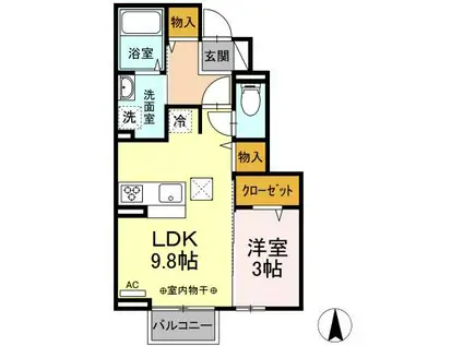 DーROOMシンメイ(1LDK/1階)の間取り写真
