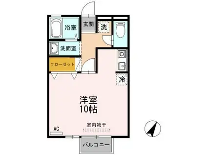 セジュール楷(ワンルーム/1階)の間取り写真