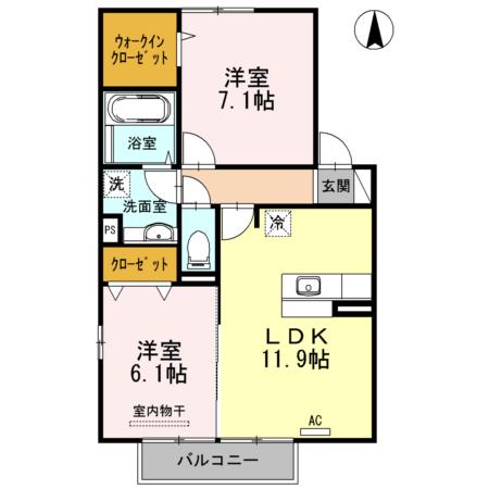 グレイス賀来B(2LDK/2階)の間取り写真