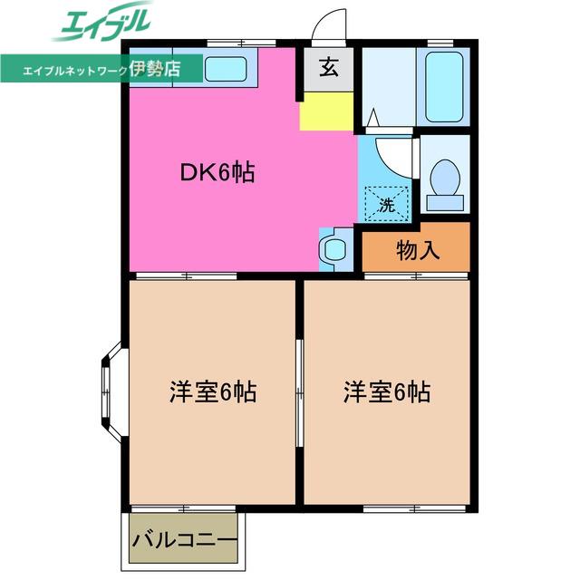 ネオハイツオークA(2DK/2階)の間取り写真