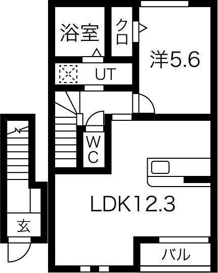 アスガルドB棟(1LDK/2階)の間取り写真