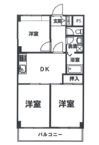 ブルームライフ市川(3DK/6階)の間取り写真