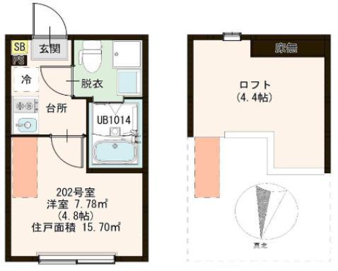 フェリシテ東小岩(1K/2階)の間取り写真