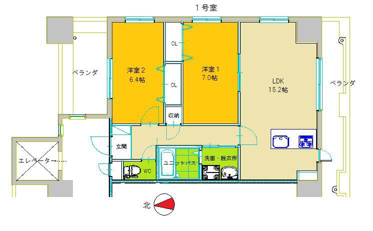 フランドール(2LDK/3階)の間取り写真