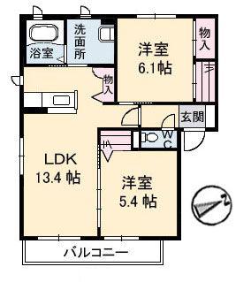 プロスペリーテC棟(2LDK/2階)の間取り写真