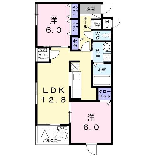 ラフレシールII(2LDK/4階)の間取り写真