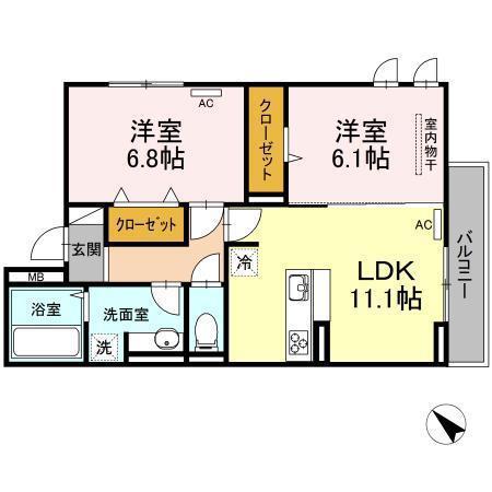 エコール草戸(2LDK/3階)の間取り写真