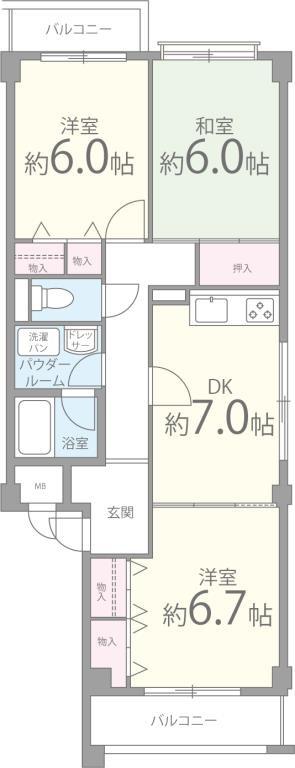 シャルマン摂津(3DK/2階)の間取り写真