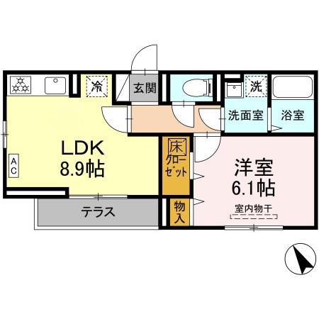 D-PAINA東長沼(1LDK/2階)の間取り写真