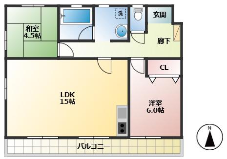 ソレイユ木之庄(2LDK/4階)の間取り写真