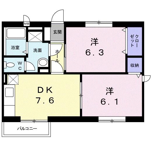 サンヒルズ三郷(2DK/2階)の間取り写真
