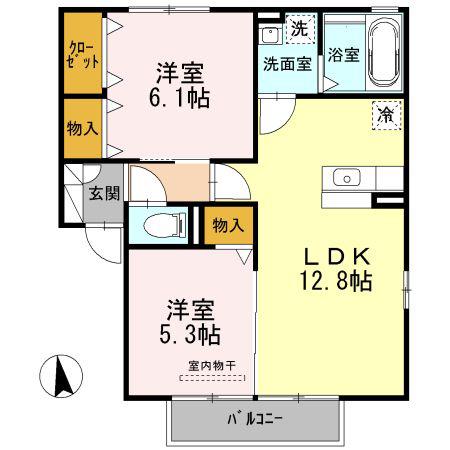 ペジーブル大垣(2LDK/2階)の間取り写真