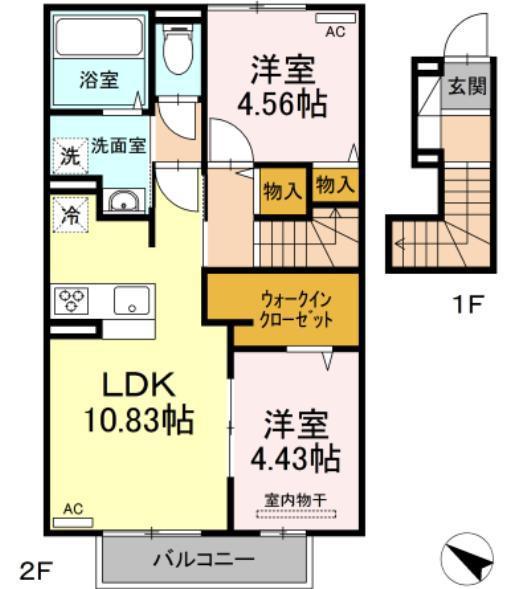 プランドール.I V B棟(2LDK/2階)の間取り写真