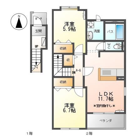 ジェム フォレストII 2LDK(2LDK/2階)の間取り写真