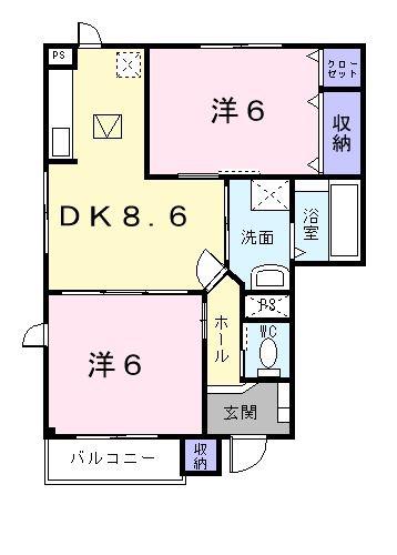 エヴァーグリーンA(2DK/1階)の間取り写真