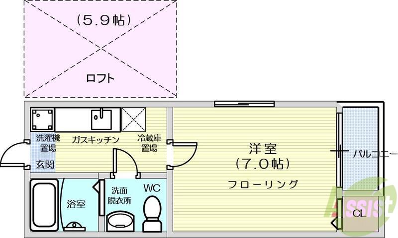 サンシャイン河原町(1K/2階)の間取り写真