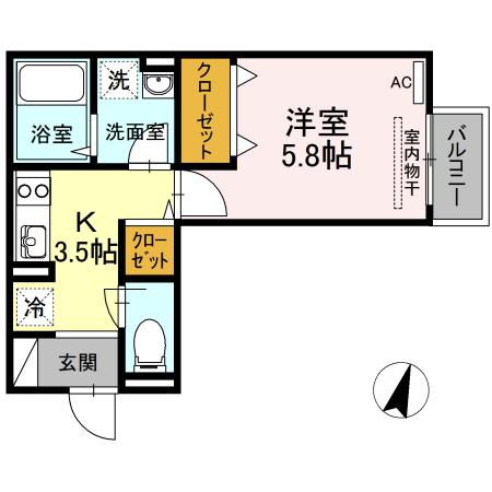 セジュール南町(1K/2階)の間取り写真