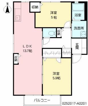 サンハウス瑞雲(2LDK/2階)の間取り写真