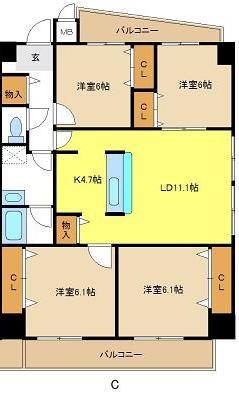 OSM植田 壱番館(4LDK/1階)の間取り写真