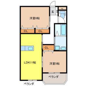 シャトーみずほ(2LDK/1階)の間取り写真
