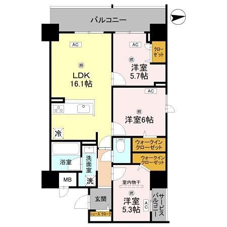 グラントリアノン緑地公園(3LDK/5階)の間取り写真