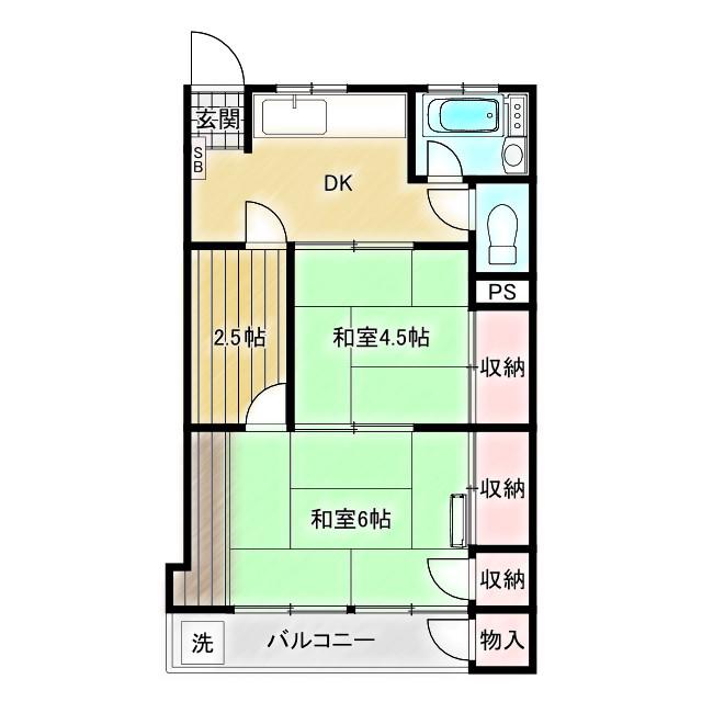 草加コーポラス(2SDK/5階)の間取り写真