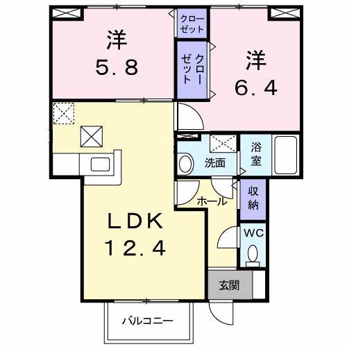 アルカザーレふじ(2LDK/1階)の間取り写真