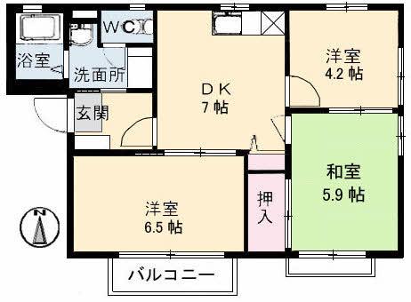 ルナール玉島A棟(3DK/2階)の間取り写真