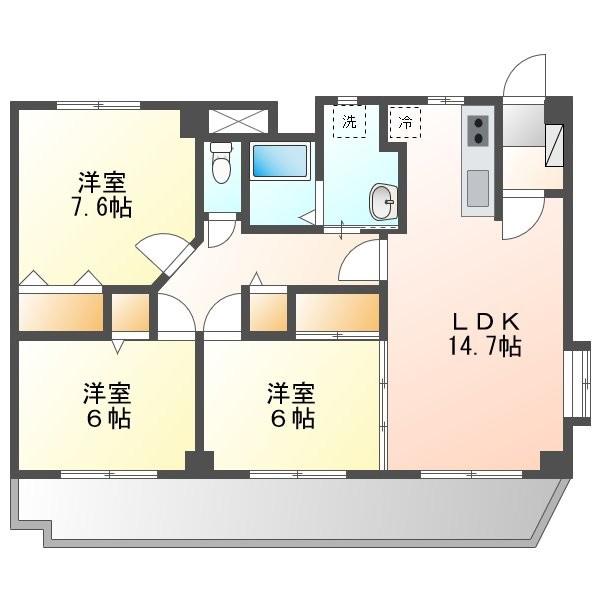 テラスハク(3LDK/3階)の間取り写真